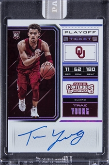 2018-19 Panini Contenders Draft Picks "Playoff Ticket" White Box #56 Trae Young Signed Rookie Card (#1/1) - Panini Encased